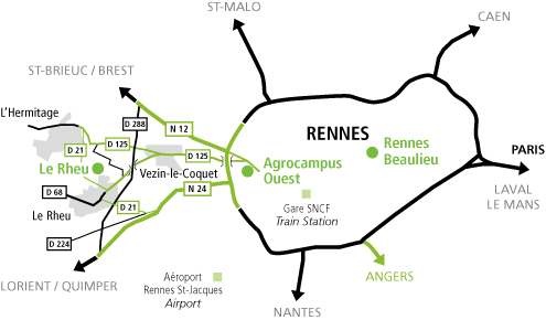 Plan d'accès des implantations IGEPP autour de Rennes
